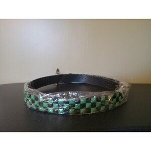Faux Leather Green & Black Studded Belt – Adjustable Punk Goth Waist Belt